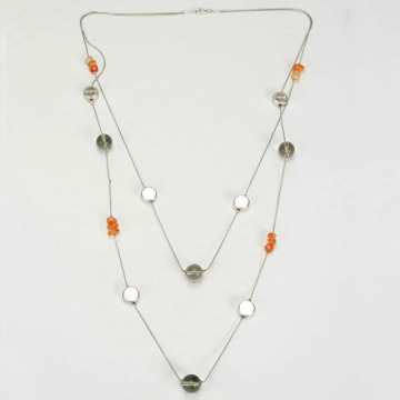 Jade stone strands necklace with silver plated
