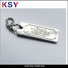 Shiny nickel metal tag for handbag with chain