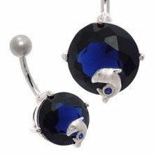 Large Jewel Silver&Steel Belly Bar Blue Dolphin