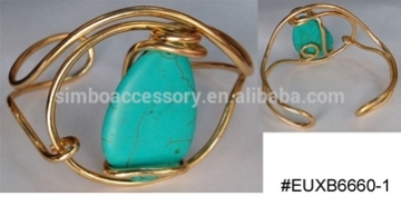 2016 hot new wire cuff bangle with large turquoise,cuff bracelet,wire bangle bracelet jewelry