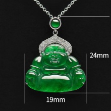 18K White Gold Imperial Green Jadeite Buddha Pendant