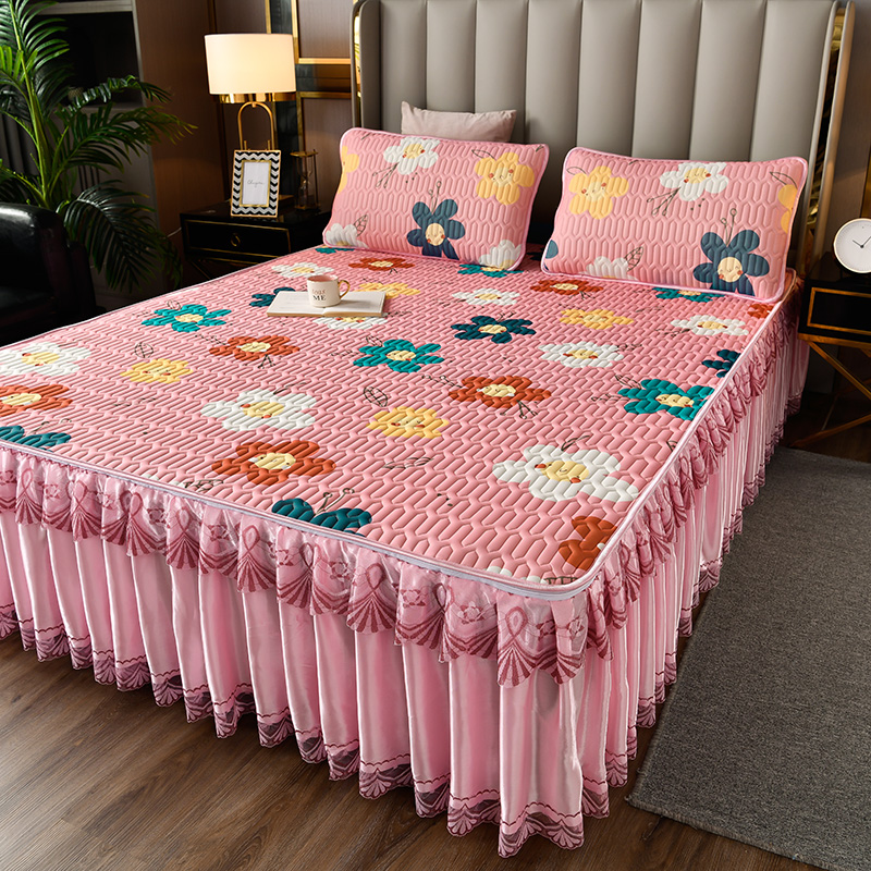 Summer Latex Bed Skirt Three-piece Mat Machine Washable