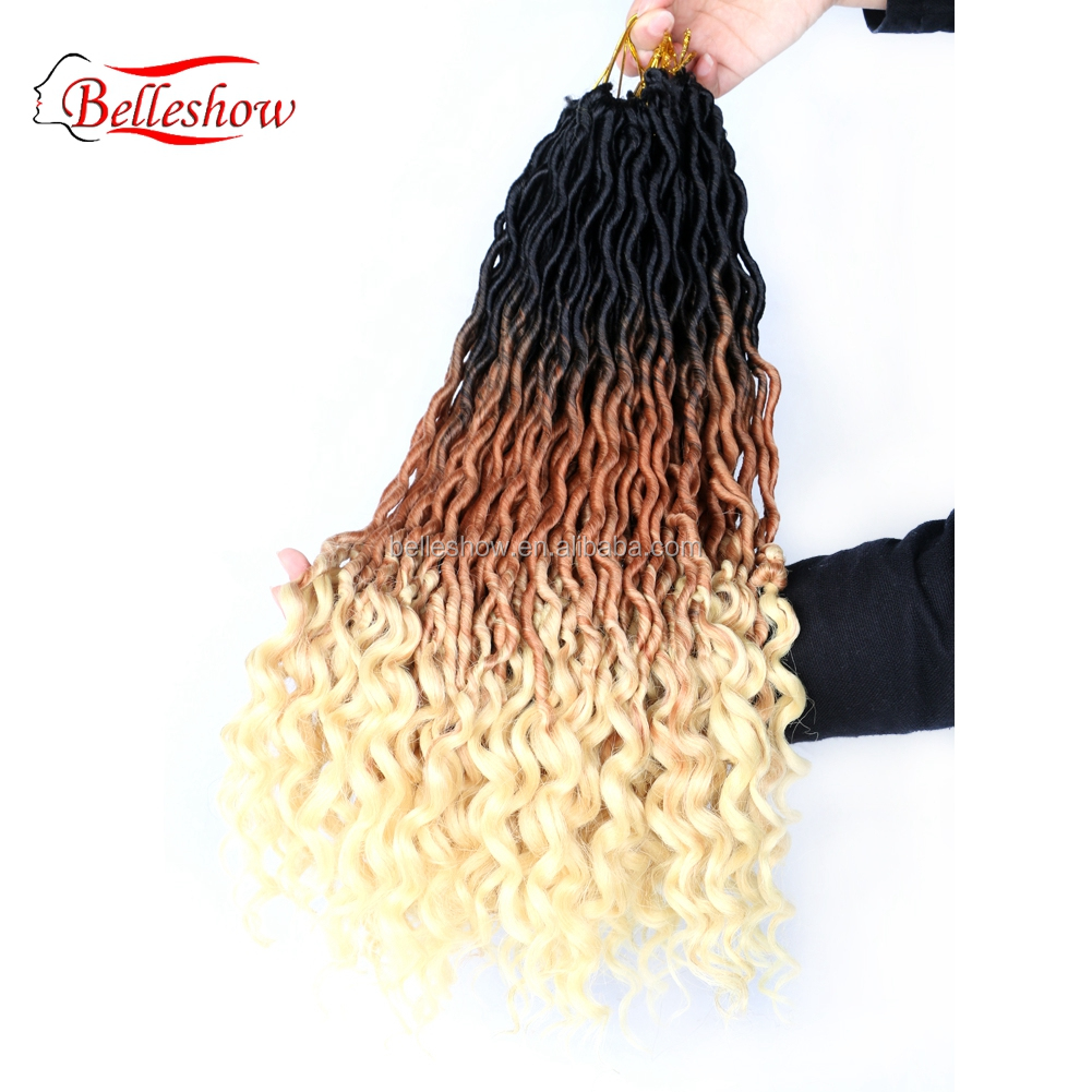 Hot sell wholesale 24 stands crochet braid hair faux locs with curly ends wavy faux locs crochet goddess faux locs