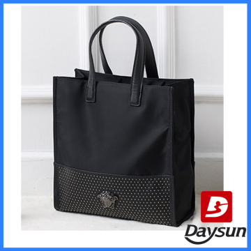 Chic Black Tote Messenger Bag With Leather Handle