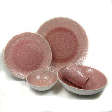 Embossed Stoneware Dinnerware Dish Set