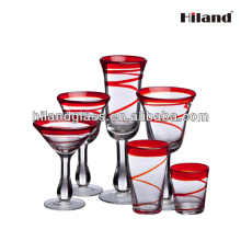 Popular handmade drinking glass with red rim