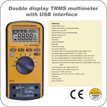 VA42 Double display TRMS multimeter with USB interface