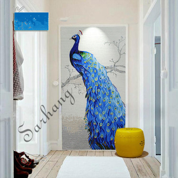 Blue peacock glass mosaic art tile wall mural