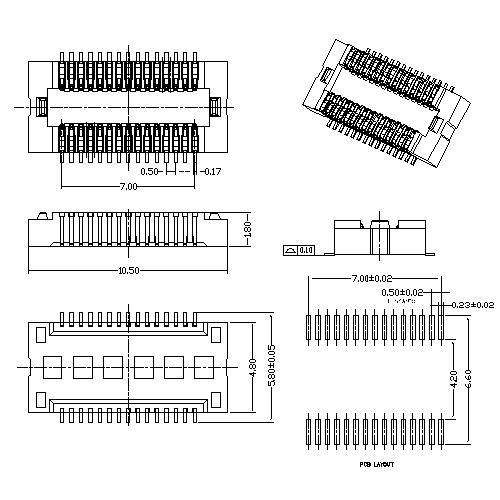 0.5mm Board to Board connector, 30PIN Female without locating pegs Spring type, mating Height=2.0mm