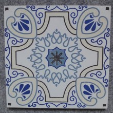blue floor tile, flower design wall tile