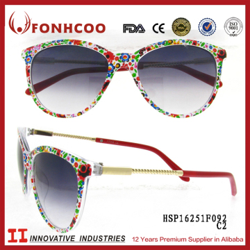 FONHCOO 2016 Hotsale Good Price Oval Frames Recycled Plastic Temple Flower Print Sunglasses
