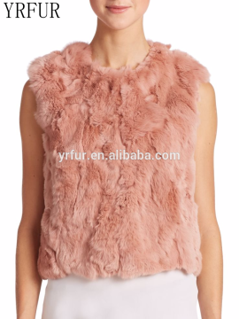 YR074A Real rabbit fur Pathwork waistcoat girls Cheap Rex Rabbit Fur Vest
