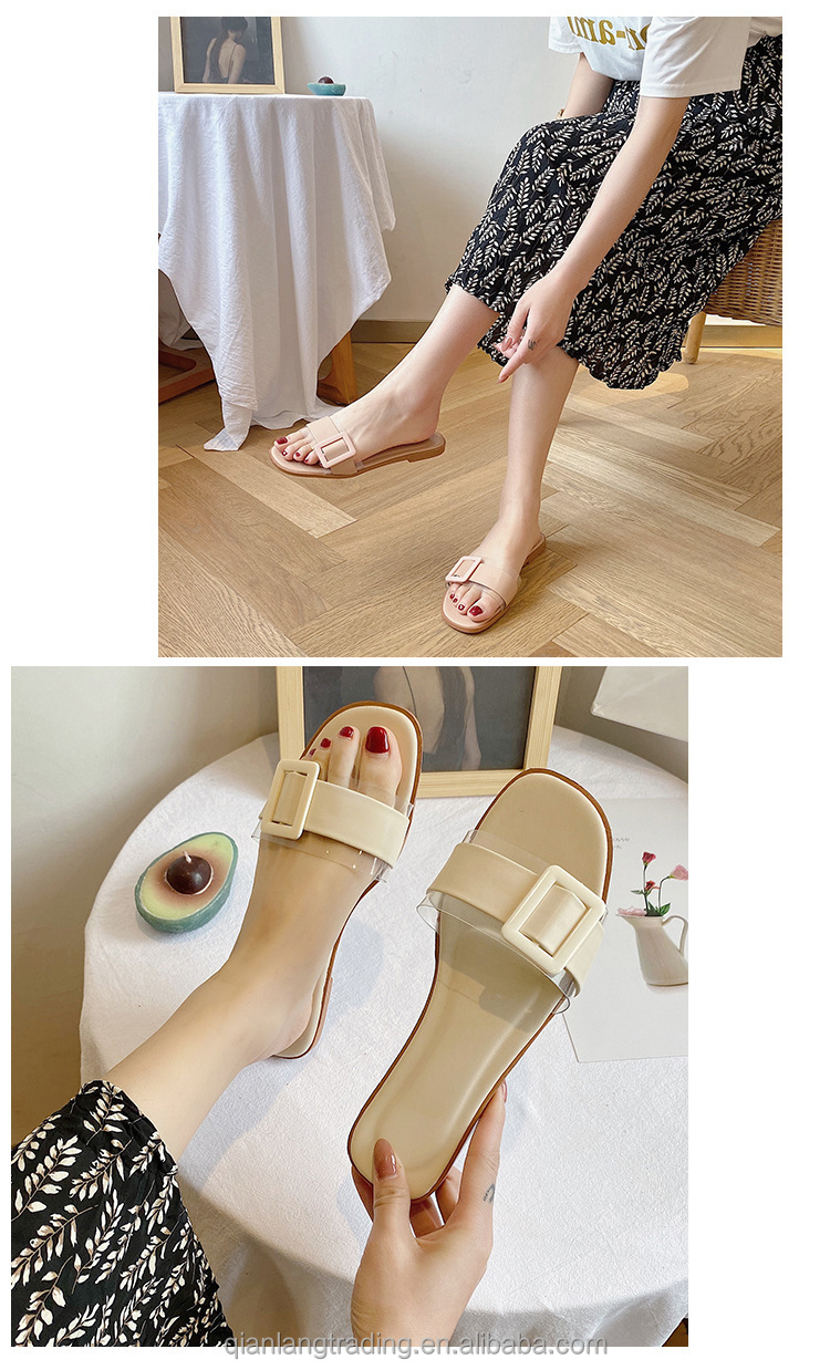 2021 summer Fashion Design Light Weight Outdoor Flat Ladies h shape slipper for women slide with  button women sandals