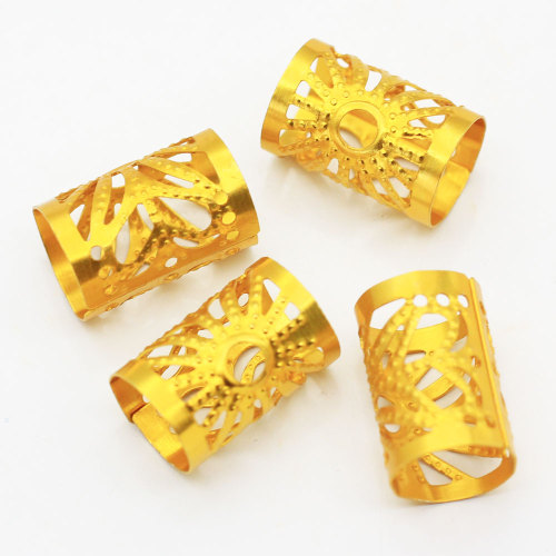 Anelli per capelli dorati intagliati in metallo Perline Decorazione tubolare regolabile Clip Accessori per treccia dreadlocks