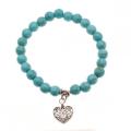 Natural Turquoise Chakra Gemstone 8MM Round Beads Charms Bracelet with Heart Alloy