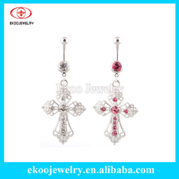 Cross Rhinestone Belly Button Dangle Cross Navel Rings