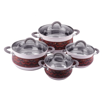 8-Piece Luxury Stainless Steel Cookware Set featuring an Elegant Flower Pattern