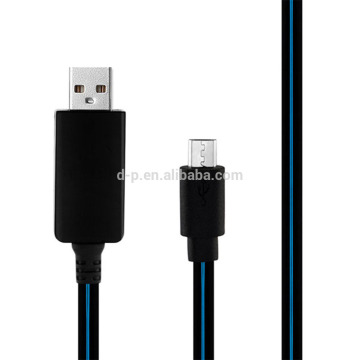 Flat cable micro LED USB cable flowing light charger LED USB charging cable