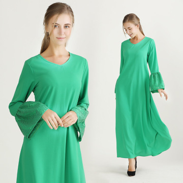 Long Flare Sleeved Plain Modest Dress