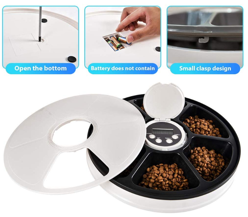 Timed Feed 6 Meal Trays Pet Feeder