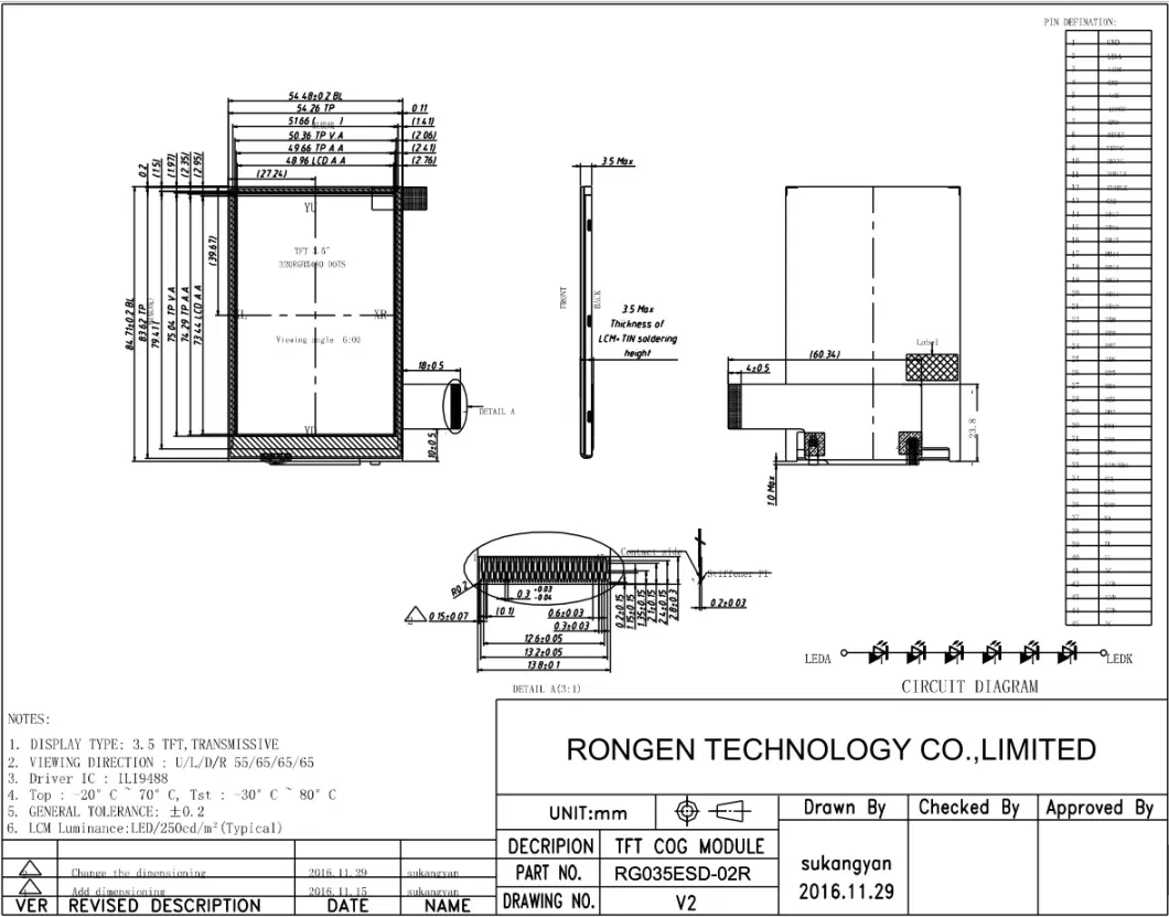 3.5" TFT LCD Screen Module, 480X320 TFT LCD Display