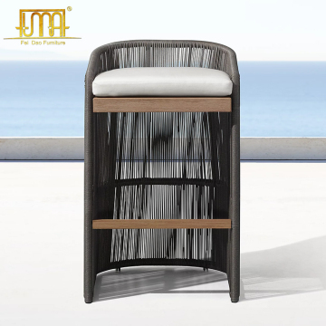 Teak Wood Bar Stools with Wicker Rope Weave for Outdoor Bars