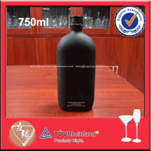 Fancy flask black glass distilled spirits bottles 750ml for liquor