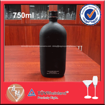Fancy flask black glass distilled spirits bottles 750ml for liquor