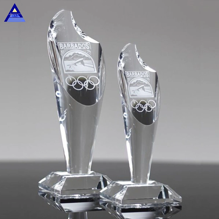 New Design Crystal Trophy Award Custom Glow Crystal Award Clear Glass Trophy