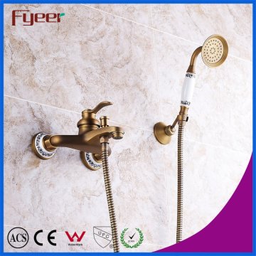 Fyeer Antique Brass Wall Mounted Bath Shower Mixer Faucet