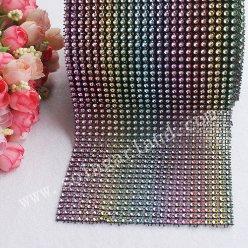 Maille de ruban strass diamant cristal arc-en-ciel 24 rangées