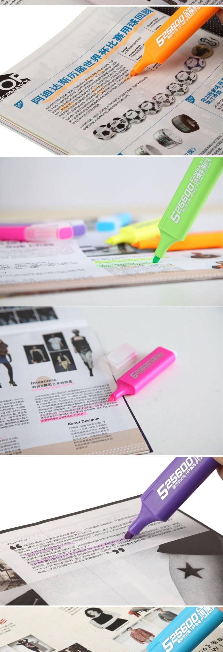 Vibrant colors clear plastic 6 Color Highlighter Pen