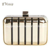 Modern Women Metal Strip Evening Bag, Light Gold Clutch Bag