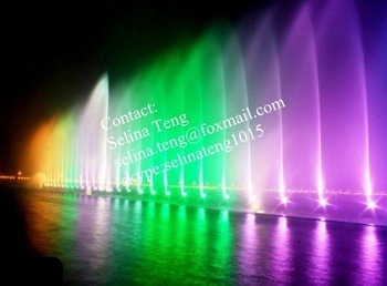 outdoor dancing fountain and colored lighting