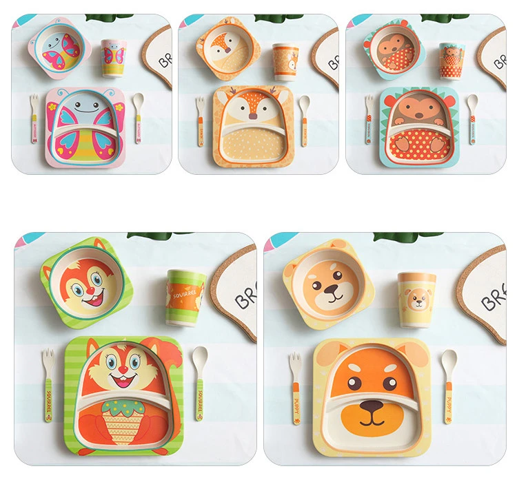 Lion Carton Bamboo Fiber Kids Dinnerware Set