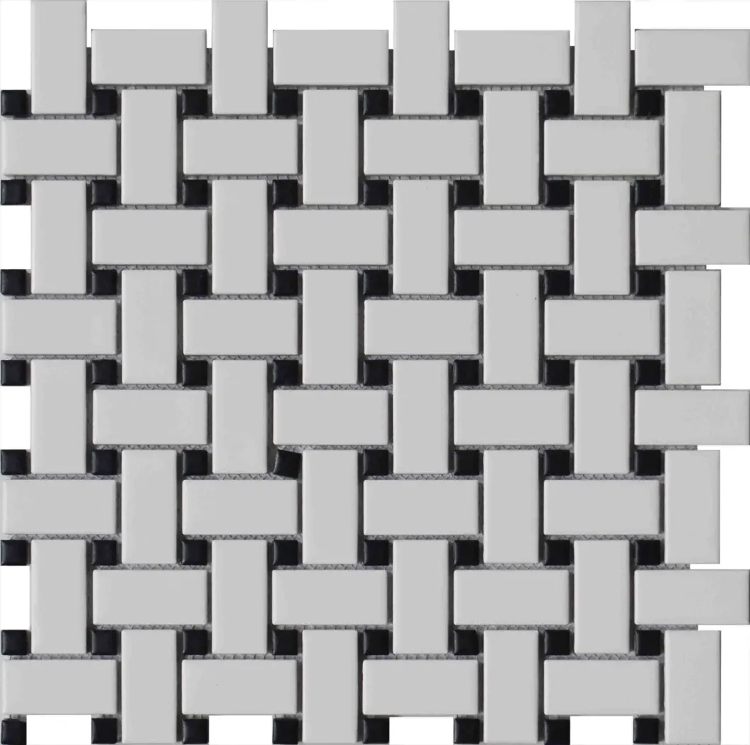 Black Mix White Glazed Basket Weave Porcelain Carrara Mosaic Tile