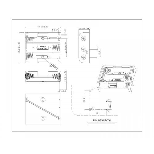 BBA-5-3-bp-464 3 ชิ้นที่ยึดแบตเตอรี่ AA ประเภทจุ่ม