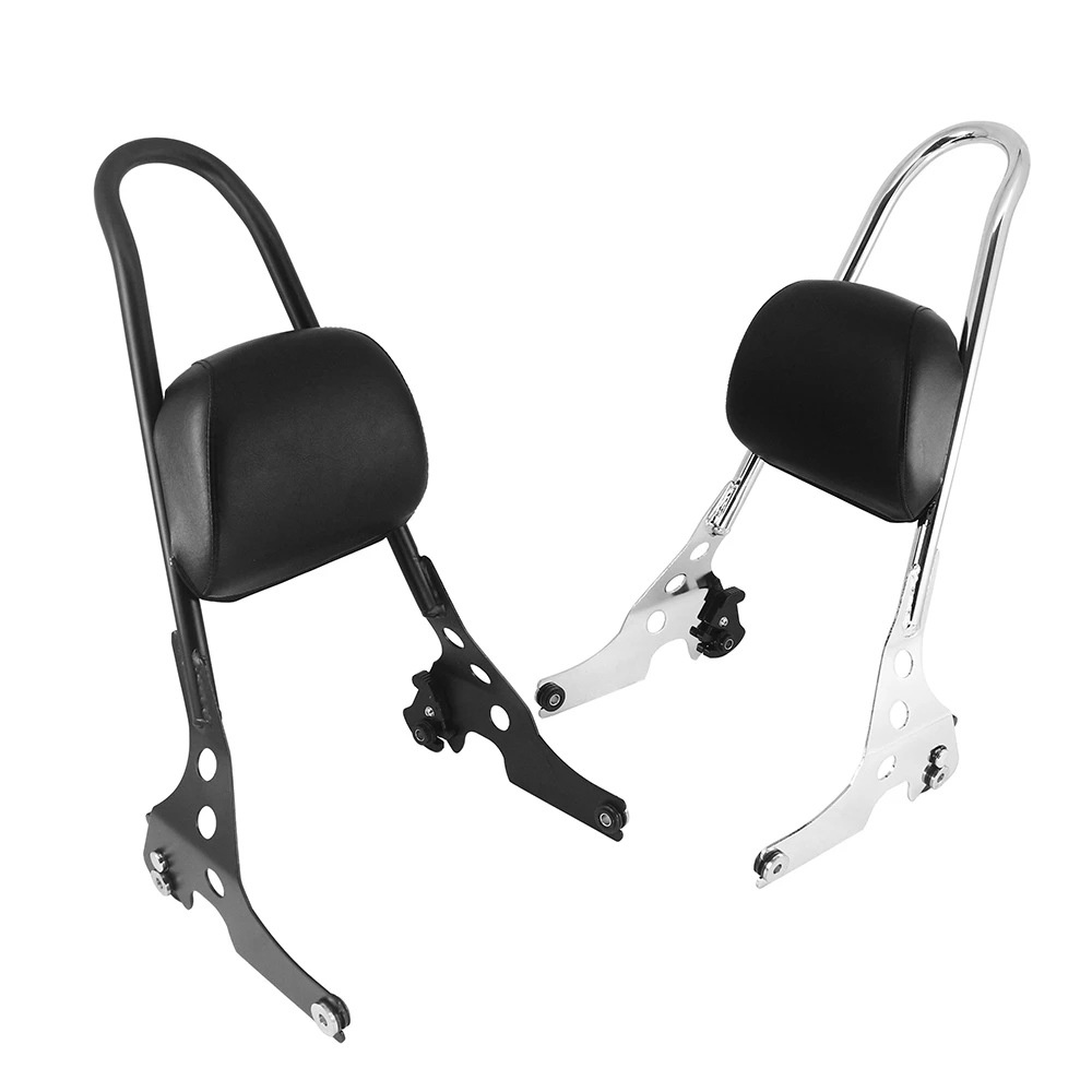 Passenger Backrest Sissy Bar Pad For Harley Sportster XL883/1200 (2004-Up) - Gloss Black, Steel & Leather