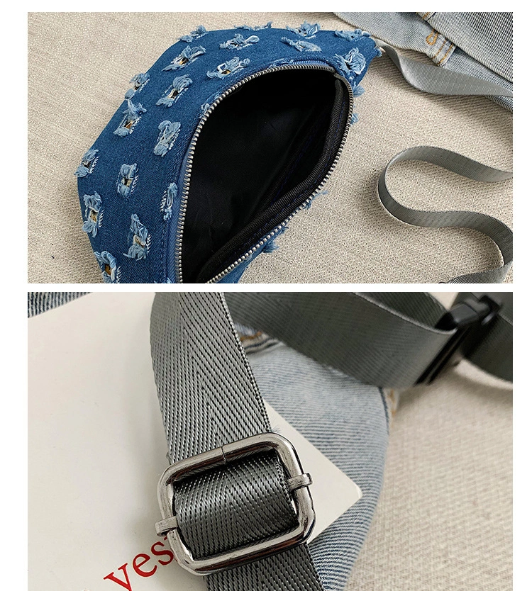 Latest Fashion Design Women Ladies Lightweight Denim Material Adjustable Waist Bags Crossbody Chest Bag Belt Bumbag Female Festival Travel Fanny Pack