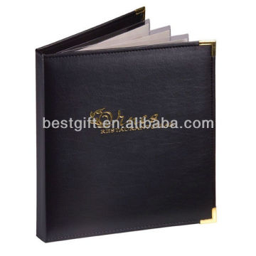 menu covers restaurant, black leather menu holder