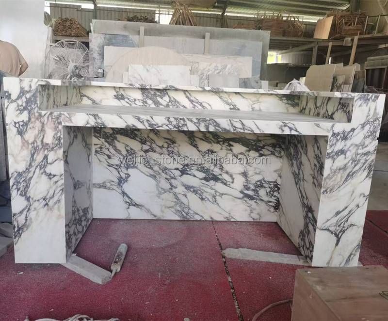 Modern Office Reception Desk With Calacatta Viola Marble Pattern, High ...