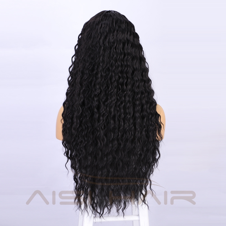 Dark Root Heat Friendly Resistant Vendors Lace Front Wholesale Highlight High Quality Curly Black Synthetic Wigs