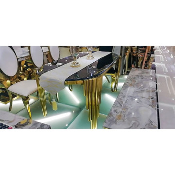 Rectangular Oval Granite Top Tempered Glass Metal Base Banquet Dining Table