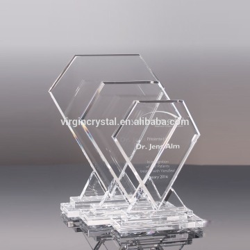 Glass diamond shaped plaques awards clear glass awards with engraved logo