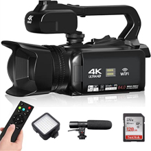 4K Video Camera Camcorder 48MP 60FPS WiFi 128G SD Card+Mic+LED Light