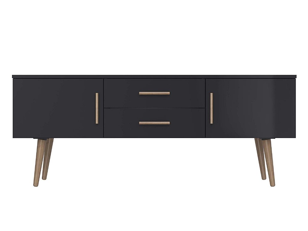 Meuble TV 2 portes et 2 tiroirs au design moderne avec pied en bois massif Modern Design 2-Door 2-Drawer TV Stand TV Cabinet With Solid Wood Leg