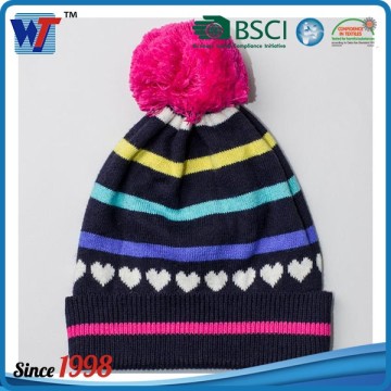 Custom fold up fashion colorful winter baby knitted cap with gloves