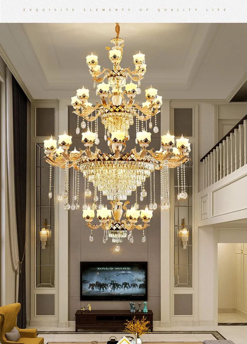 European Luxury Natural Jade, Crystal Chandelier, Villa Living Room Headlights
