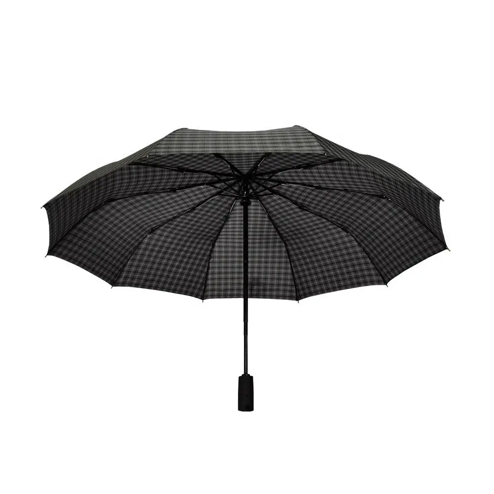 Grey Business Man Umbrella Plaid Fabric Three Folding Umbrella Fully Automatic with Customized