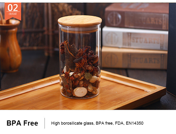 250ml wide mouth round clear glass jar with seal lid glass storage jars with bamboo lids